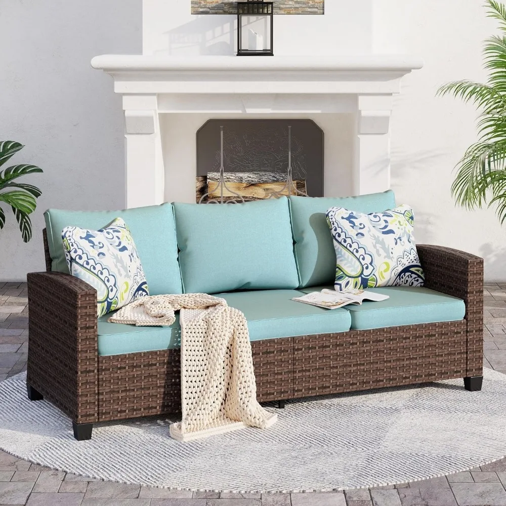 

Outdoor Patio 3-seat Wicker Rattan Patio Sofa，Outdoor Brown Premium Patio Furniture with 4" Thick Cushions for Garden,Lawn