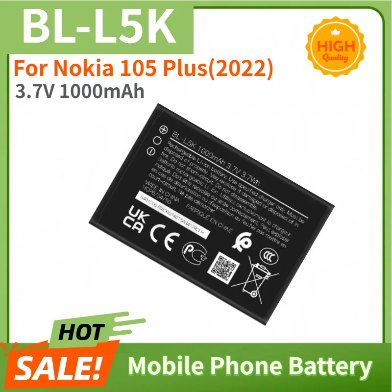 BL-L5K Battery 3.7V 1000mAh for Nokia 105 Plus(2022) Mobile Phone High Quality Replacement Battery