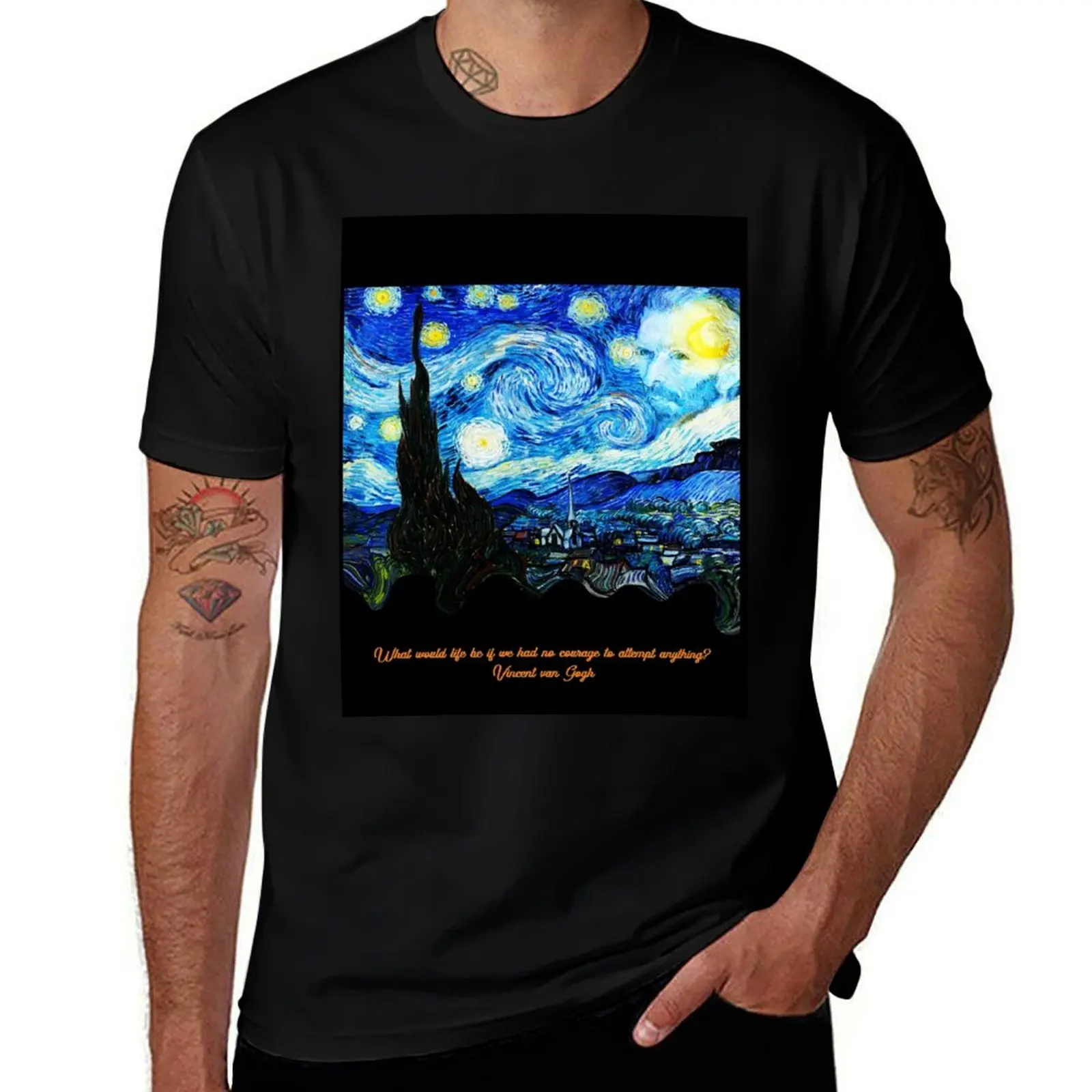 

Vincent Van Gogh Art Starry Night, Creative Artist Painting T-Shirt summer top topping Luxury man Men's cotton t-shirt