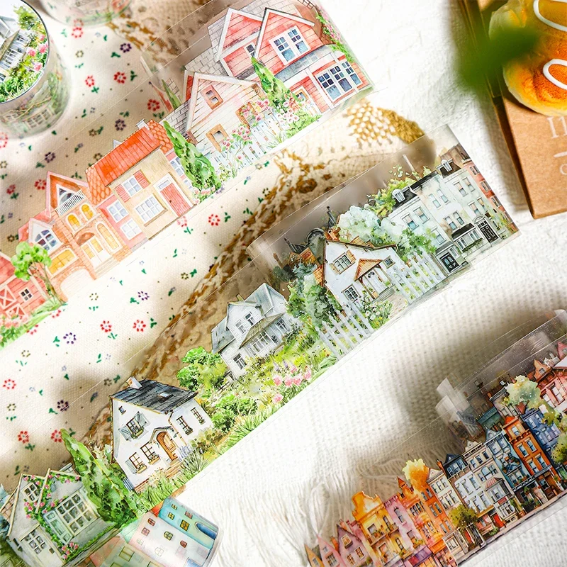 45mm*200cm Dream Town Series Vintage Building Landscaping PET Tape Creative DIY Journal Material Collage Stationery