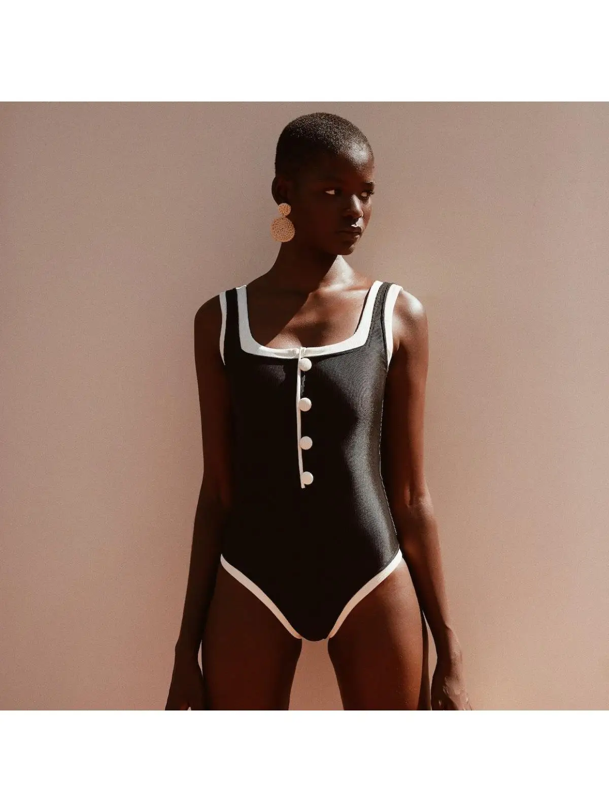 Simple Black White Skirted Two Piece Bikini Swimsuit Elegant Miniature Style  Swimming Suit Polyester Quick Dry