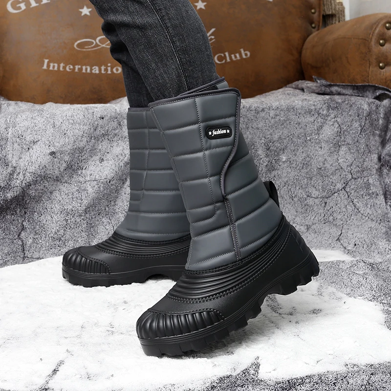 Winter Fleece-Lined and Thickened Warm Outdoor Men's Snow Boots
