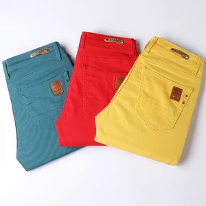 Kot düz streç erkek kot pantolon, ince, siyah, sarı, kırmızı, yeşil, mavi, kahverengi, gündelik giyim, iş pantolonu-klasik, - yeni moda skinny jeans the green men'in en büyük satışlarından 12'si-no. 10