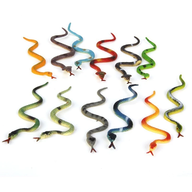 Juguete de plástico para reptiles, modelo de serpiente, 12 piezas, multicolor