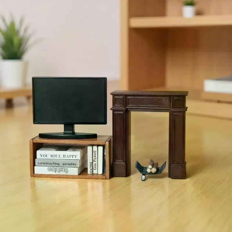 1 szt. Miniaturowe szafki do domku dla lalek w stylu europejskim; Amerykańskie meble w stylu vintage z kominkiem do przechowywania i dekoracji