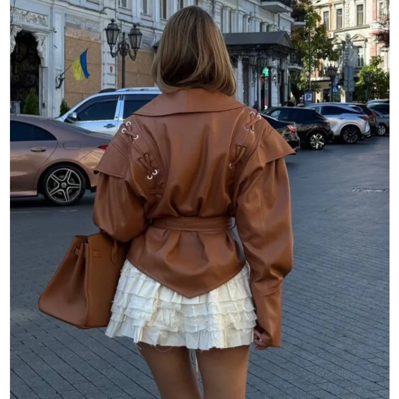 

AliExpress Best-selling American Retro Casual Faux Leather Jacket - High-quality and Soft European and American Women's Clothing