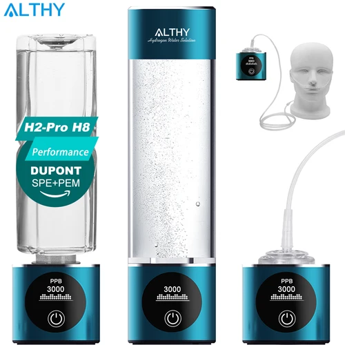 ALTHY 수소수 생성기 병 DuPont SPE+PEM 듀얼 챔버 메이커 이온화 장치 컵 + H2 흡입 장치 + PPB 및 시간 표시 