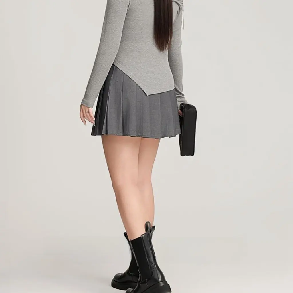 

Плиссированная юбка больших размеров с высокой талией, короткая юбка трапециевидной формы в британском стиле для женщин Runqi 7209