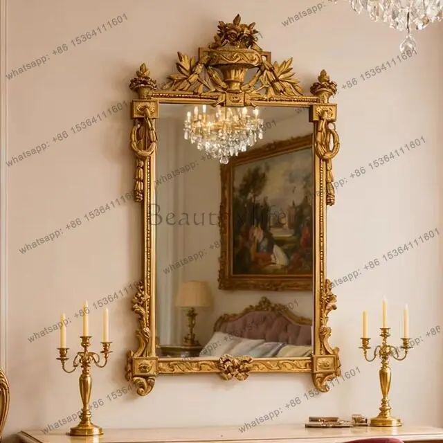 LS French retro engraving art mirror wall-mounted bathroom wash high definition living room decorative mirror