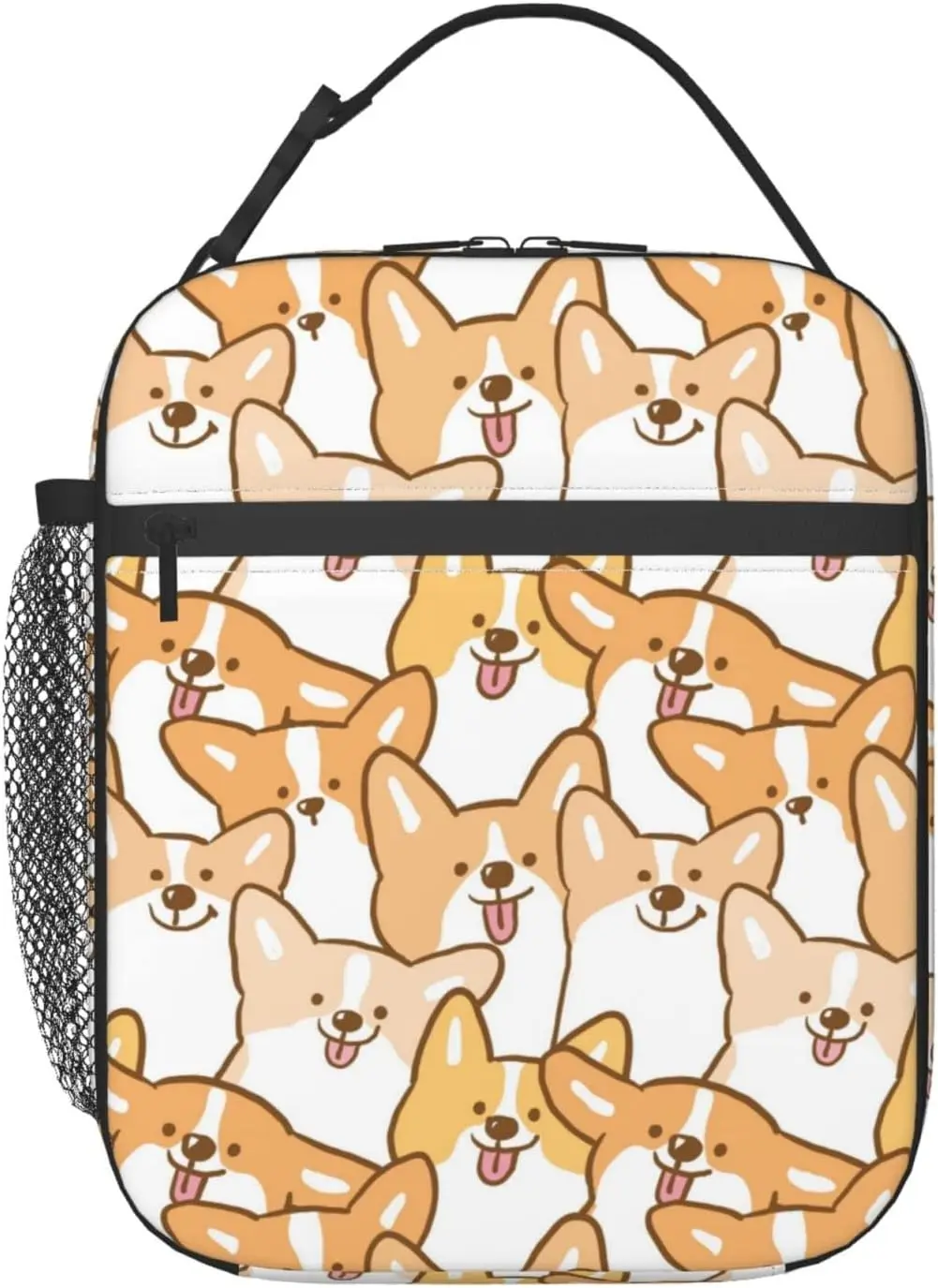 Lovely Corgi Insulated Lunch Box Waterproof Tote Bag Reusable Lunch Cooler Bag with Side Pockets for Work Picnic Travel