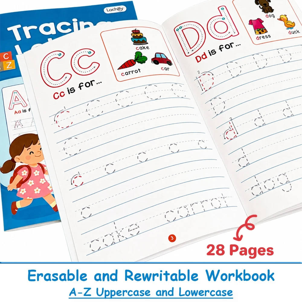 Wipe-Clean Alphabet Tracing Workbook for Kids Preschool Kindergarten Early English Learning 26 Letters Handwriting Practice Book