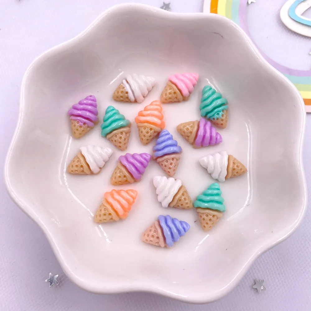 50pcs Resin Kawaii Mini Colorful Ice Cream Flatback Rhinestones Figurines Nail Art DIY Scrapbook Accessories Crafts Supplies SL8