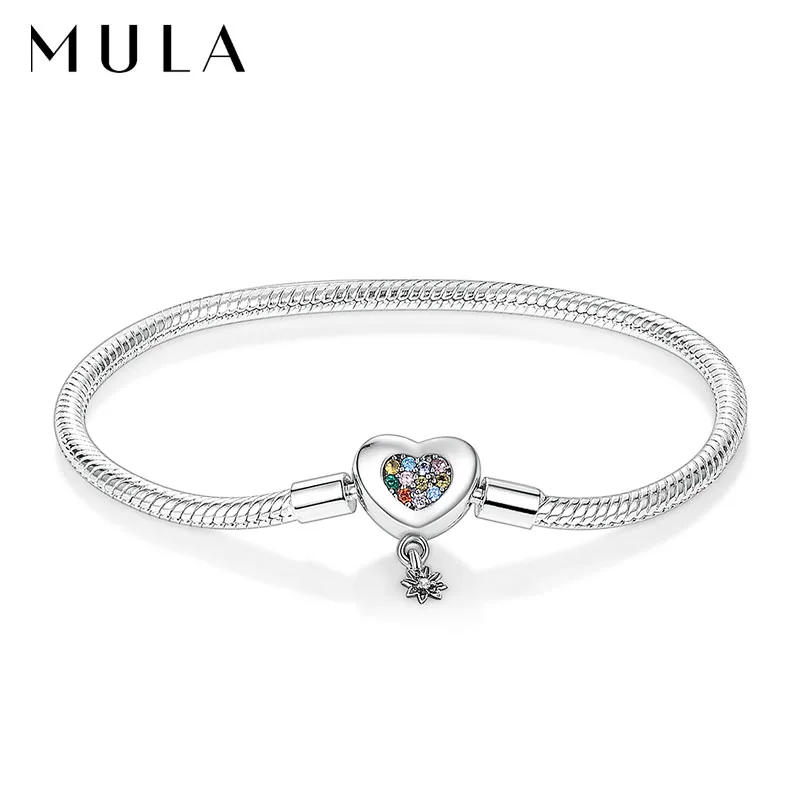 MULA 17-20CM Bracelet Silver Plated Original Clasp Snake Chain Fit Charms Diy For Woman Jewelry