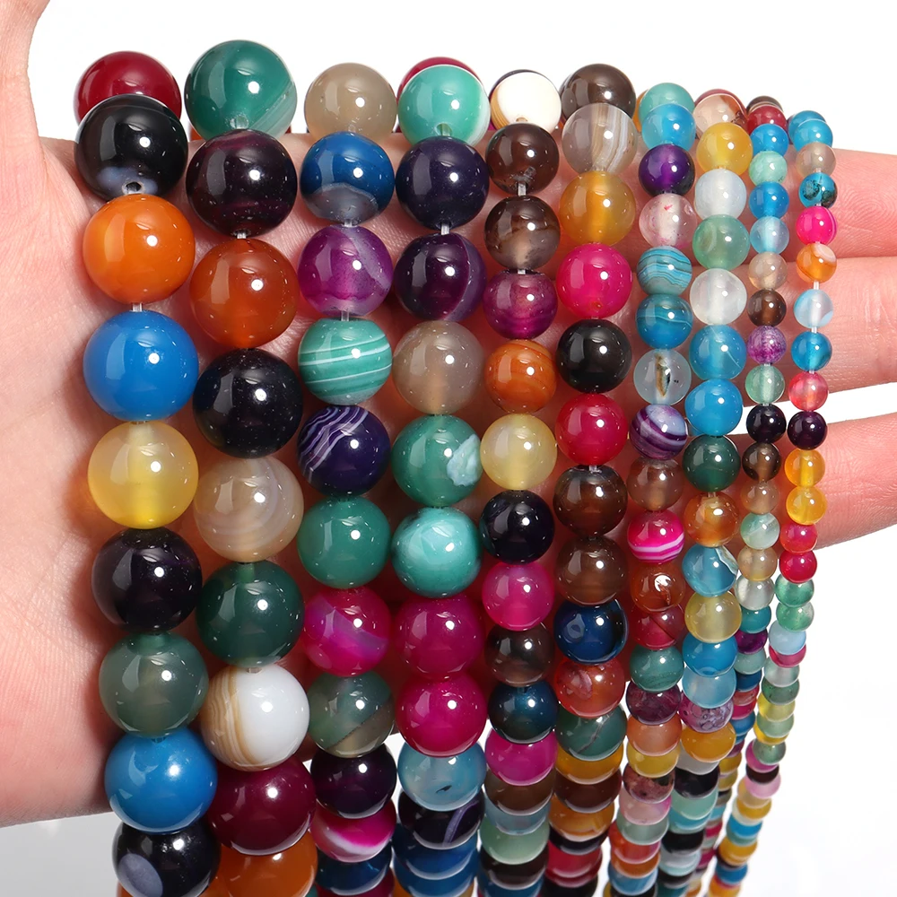 1 Strand Line Agate Rainbow Beads Natural Stone Round Loose Beads DIY Jewelry Making Bracelet Necklace Accessories Wholesale