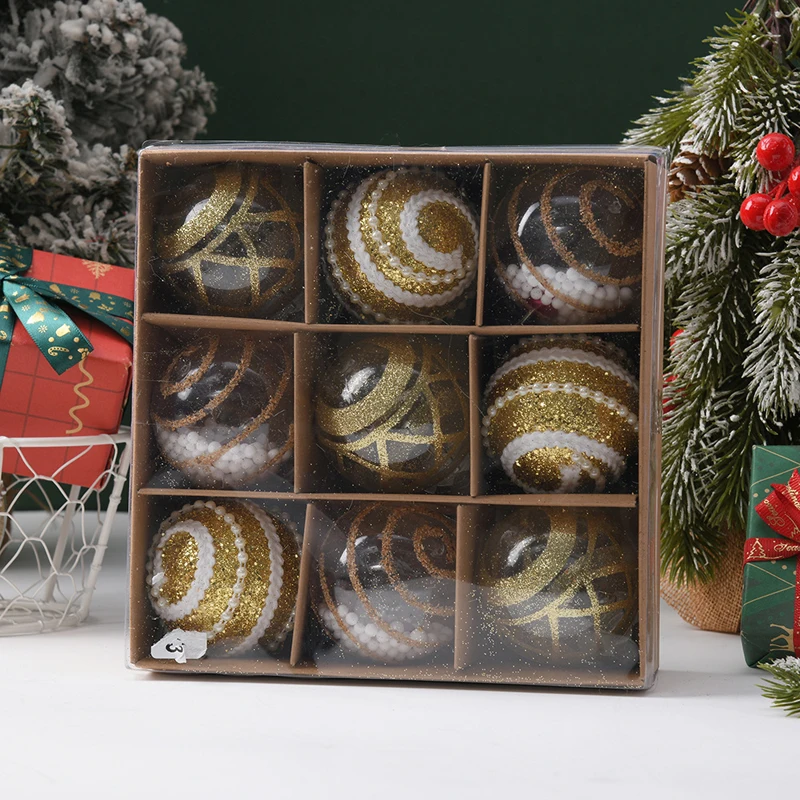 

9Pcs/box Golden Christmas Ball Decor Suit Shatterproof Flash Hanging Balls for Xmas Tree Decoration Home Party New Year Gifts