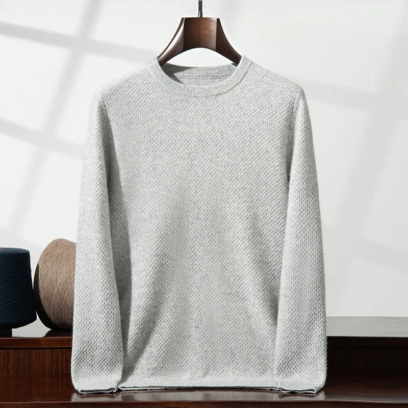 

12 Needle Three-Ply Thickened 100% Cashmere Sweater Men's Round Neck Business Casual Yuanbao Needle Pullover Knitted Sweater