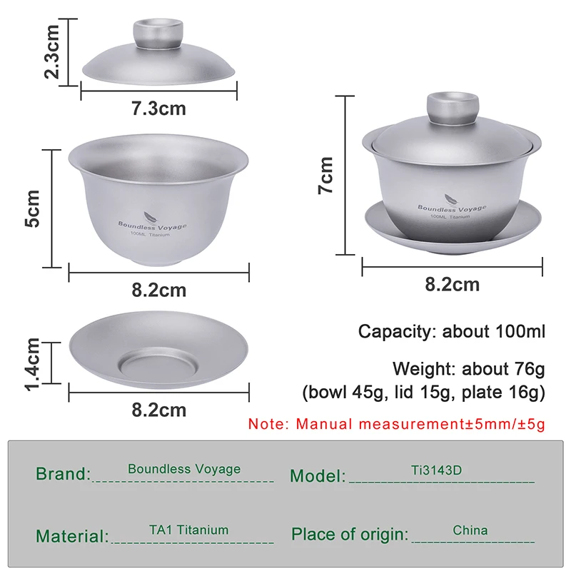 Boundless Voyage 100 ml Titan Gaiwan Traditionelles chinesisches Kung-Fu-Teeset mit Deckel Hitzebeständige doppelwandige Teeschüssel