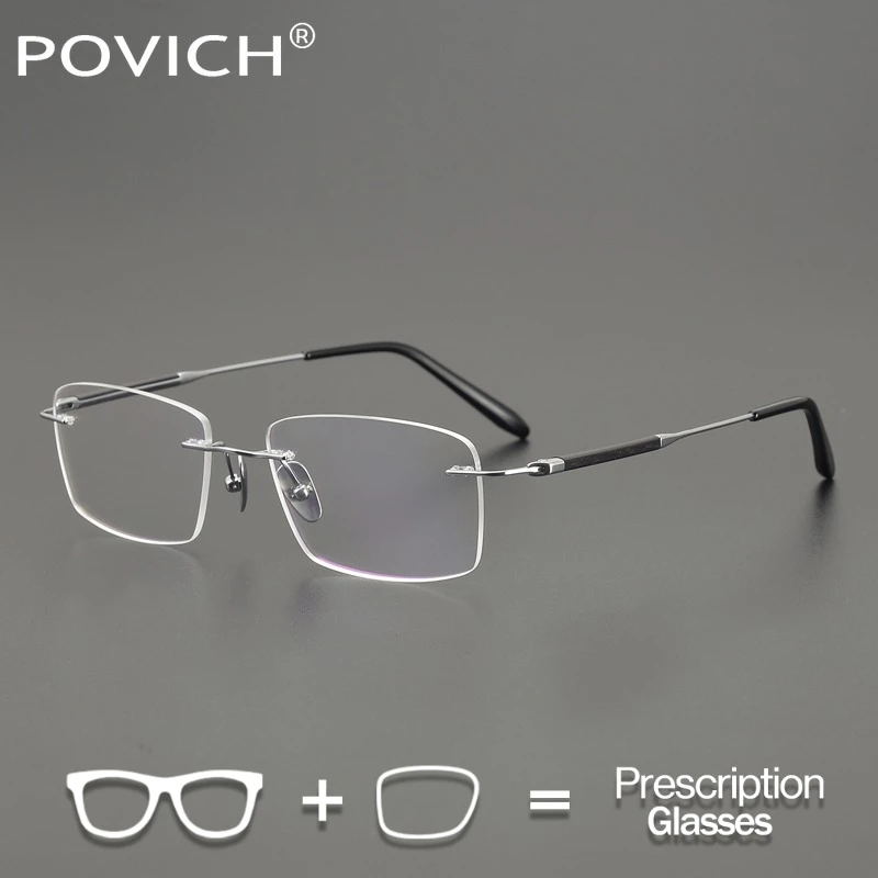 

Pure Titanium Frameless Glasses For Men High End Rosewood Splicing 1.61 1.67 Prescription Recipe Lenses Myopia Reading Eyewear