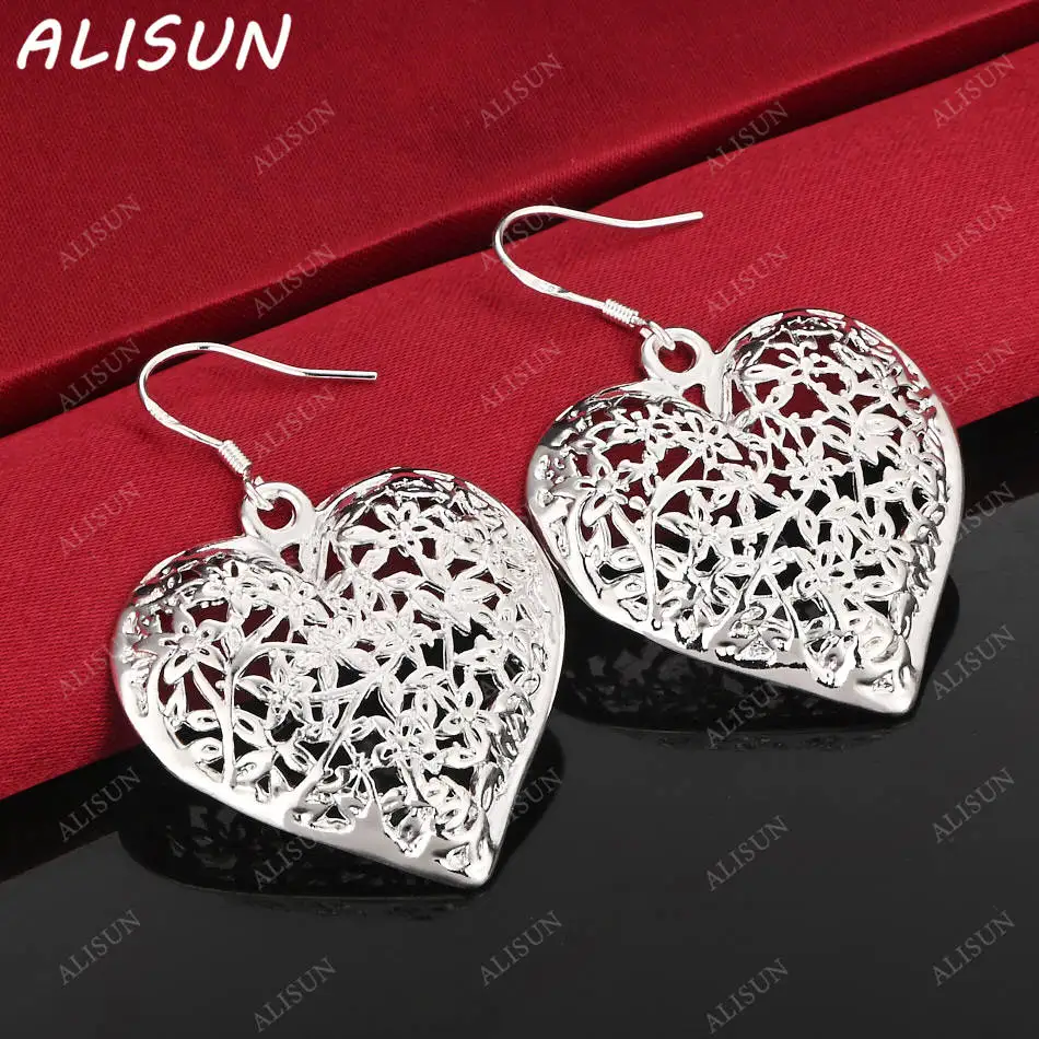 

ALISUN 925 Sterling Silver Hollow Heart Earrings Drop Earrings Anniversary Gift Popular Wild Fashion Romantic Jewelry