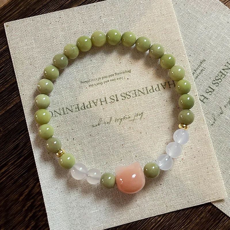 2026 New Chinese Style Matcha Green Alashan Beaded Bracelet Exquisite Bodhi Cat Bracelet For Women Elegant Jewelry Sweet Gift Fa