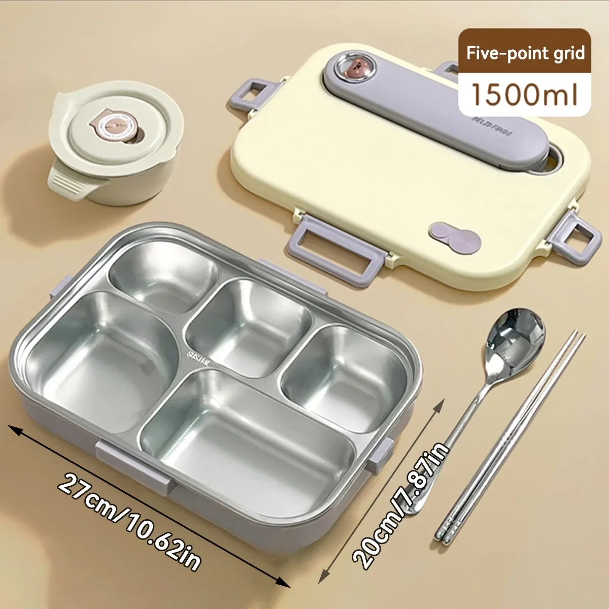 4/5 vakken, draagbare bentobox met kom en bestek, lunchbox van 304 roestvrij staal, in de magnetron te verwarmen, lunchset.
