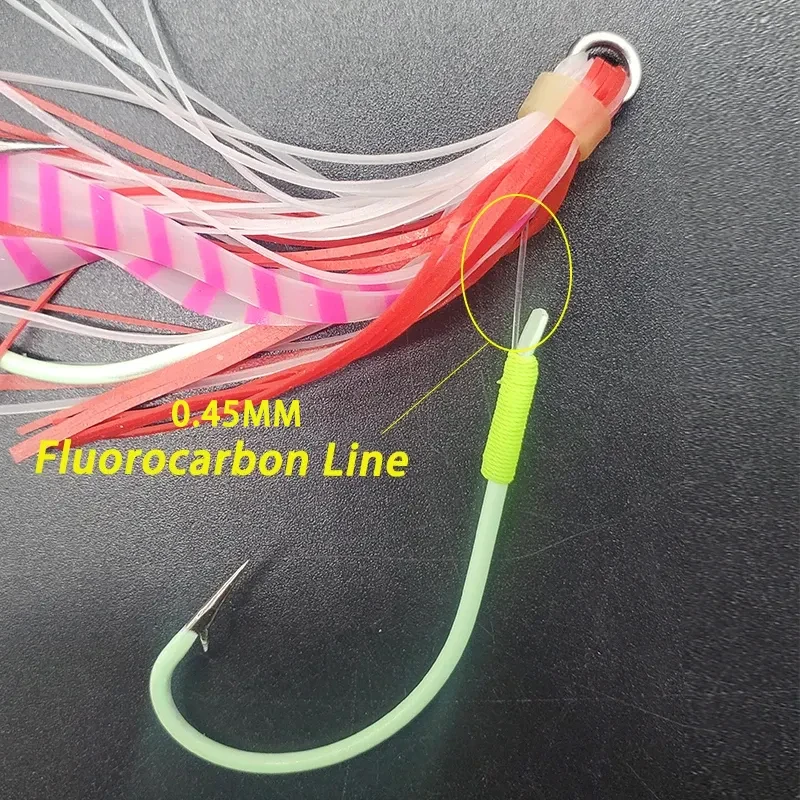 TAKEDO 5Pairs MARUSEIGO 28# Jigging Assist Hooks Sea Fishing Hook 0.45MM Fluorocarbon Line Luminous Silicone Skirts for Cod Bass - view 4