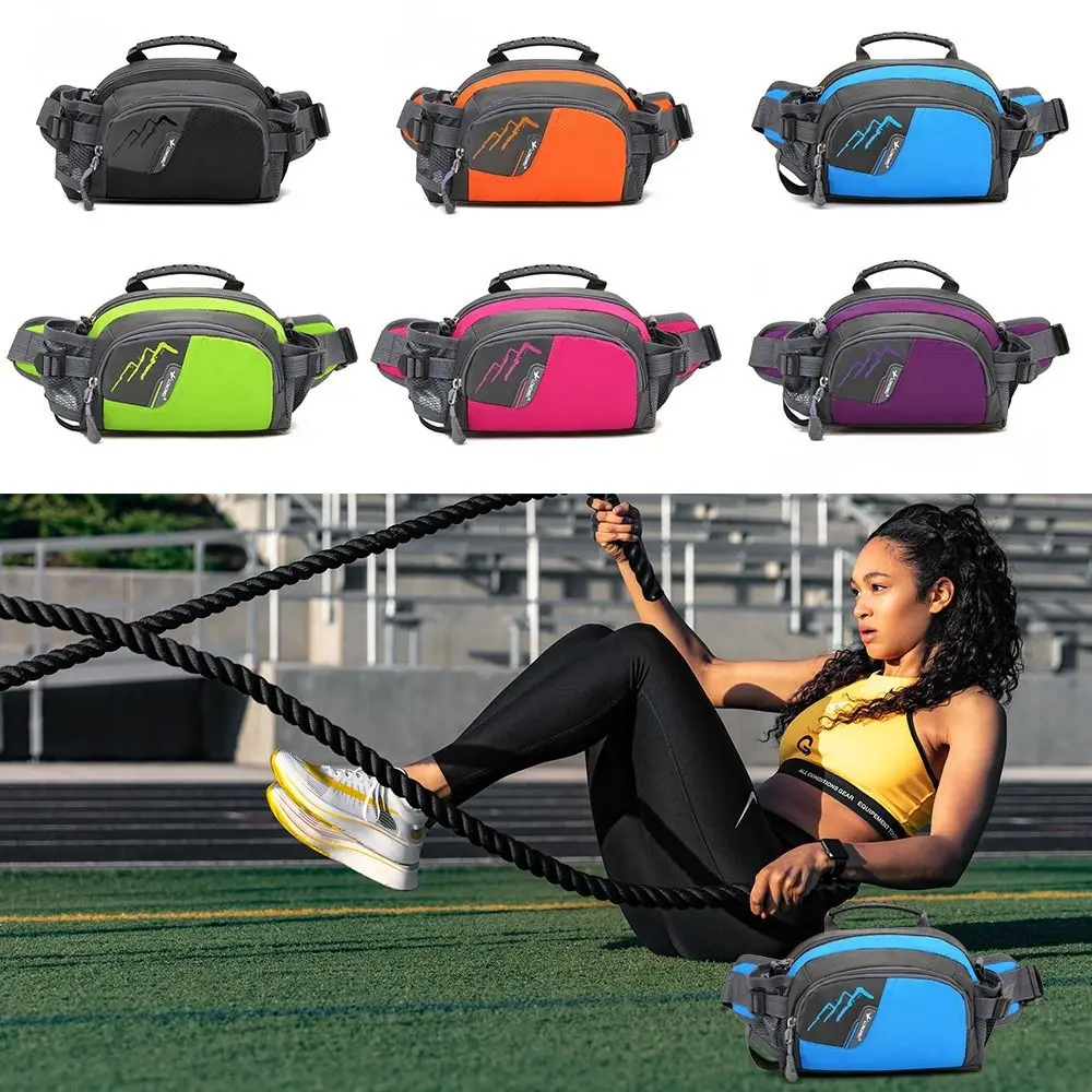 

Портативный нейлоновый кошелек для бега с держателем для бутылки, водонепроницаемый чехол для телефона, мужская поясная сумка с двумя карманами для бега