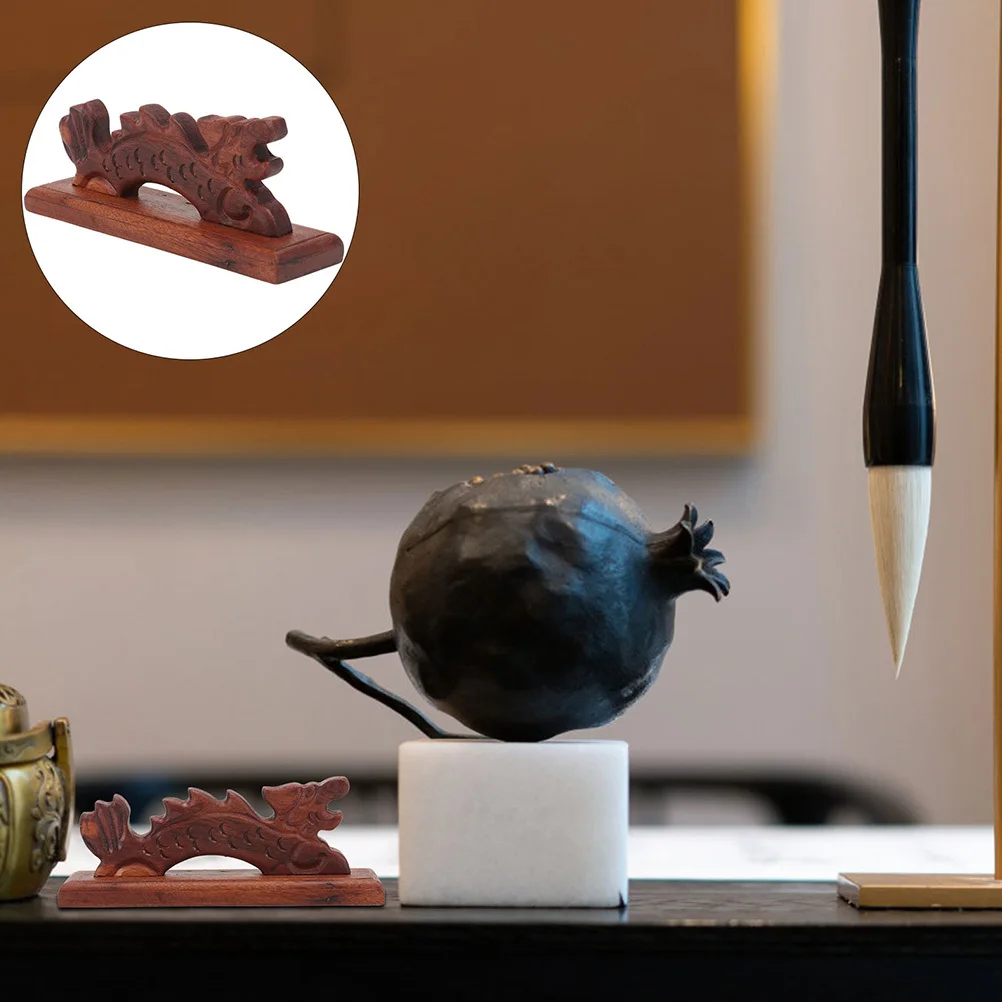 

2Pcs Red Sandalwood Dragon Shape Calligraphy Brush Holder Chinese Ink Pen Rack Desktop Decoration Writing Brush Rest Pen Storage