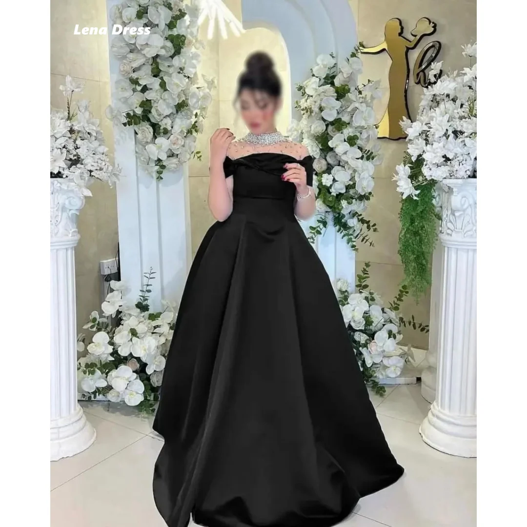 

Lena Evening Dresses Woman Elegant Luxury Prom Dresses 2025 Round Neck Custom Made Short Sleeves Pearl Satin Line A Robe Soiree