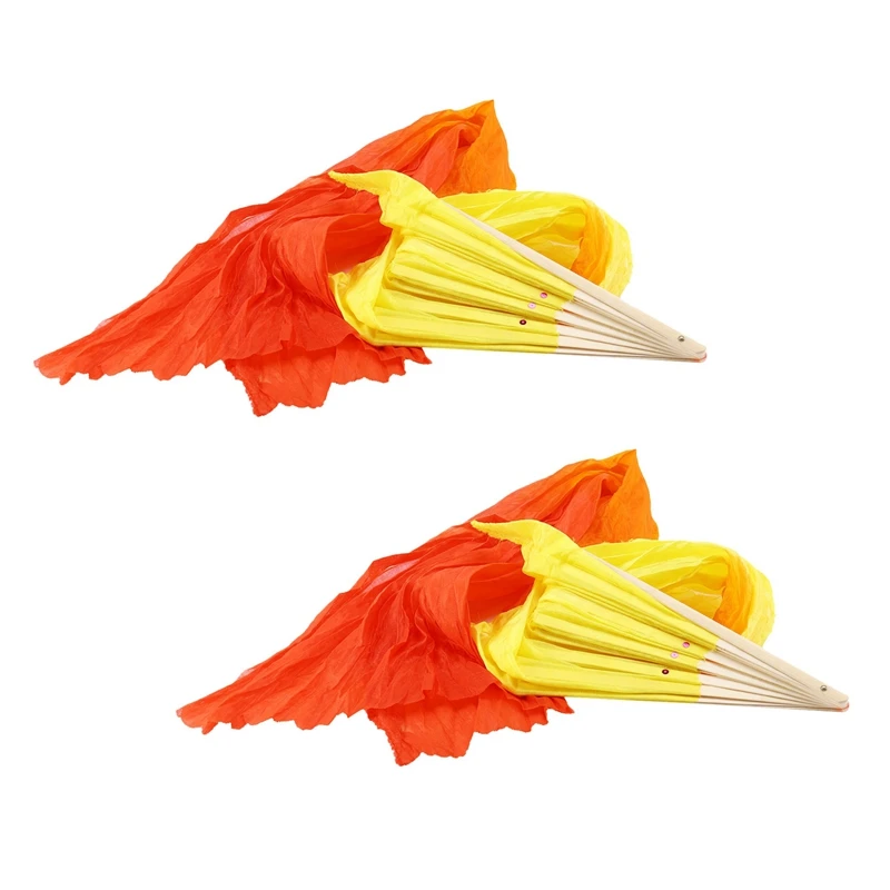 

2X Beautiful Silk Three Color Gradient Flame Dance Fan Hand Folding Bamboo Fan Decoration Fan For Ladies Womens Crafts