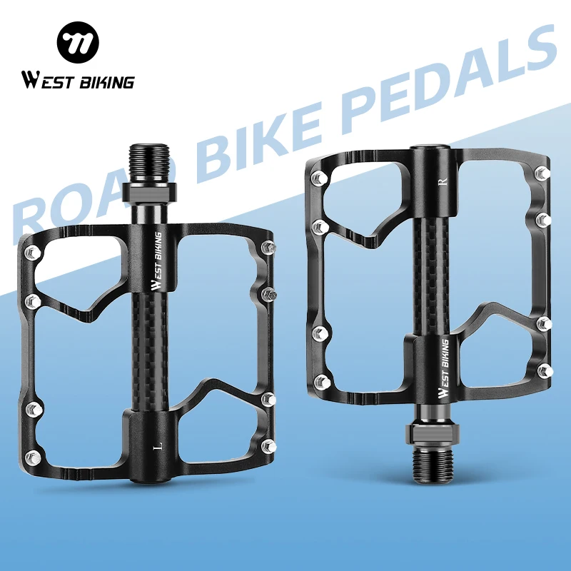 

WEST BIKING Lightweight Bicycle Pedal 3 Bearing Carbon Shaft Cover Road Bike Pedals Anti-Slip Lengthen MTB Pedal Cycling Parts