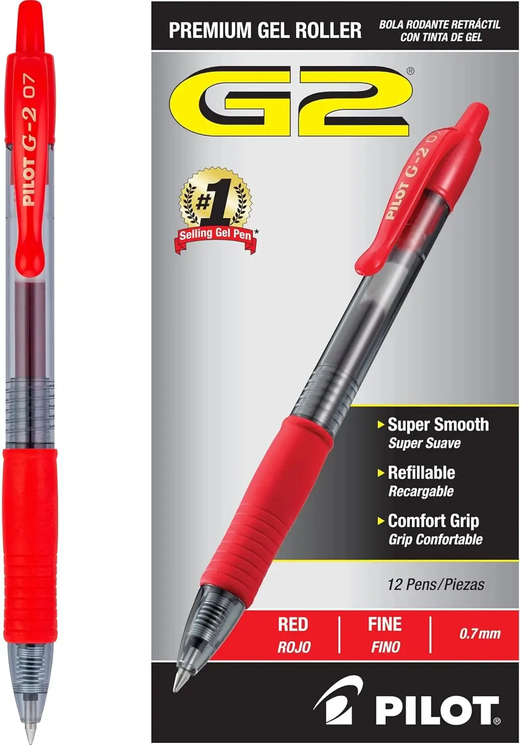 

Premium Refillable Retractable Gel Pens, Fine Point Red Ink, 12-Pack for Smooth Writing