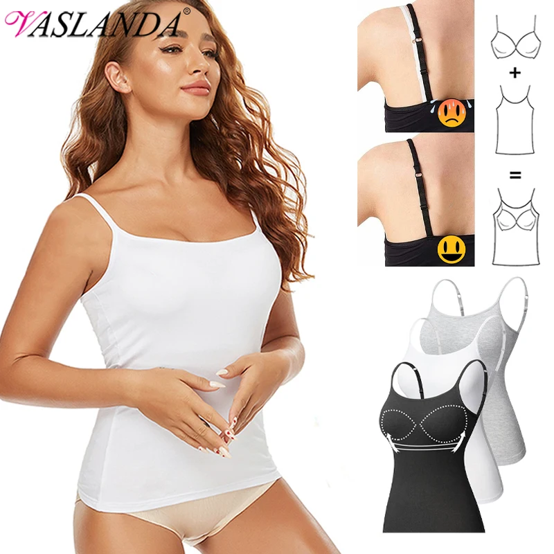 Women Tank Tops Adjustable Strap Camisole with Built in Padded Bra Summer Sleeveless Casual Vest Layer Stretch Undershirts