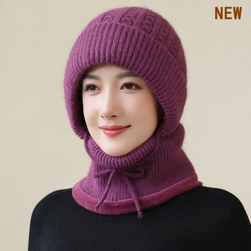 Multifunctional Thickened Hat Scarf Mask One-piece Knitted Hat Women's Winter Outdoor Cycling Windproof Face Protection Wool Hat