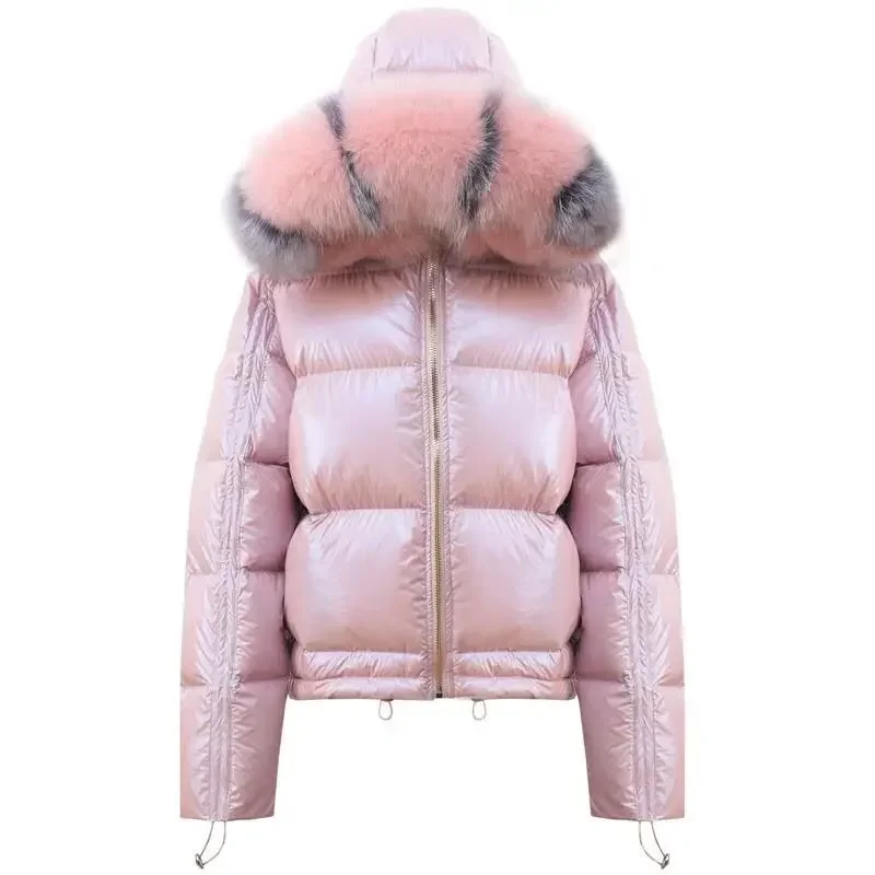 Parkas de piel auténtica para mujer, chaqueta con cuello de piel de zorro Natural, abrigo corto suelto de plumón de pato blanco, abrigo grueso y