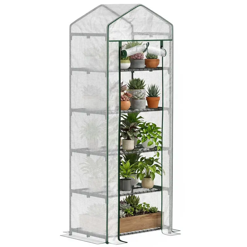 Garten-Balkon-Gewächshaus mit 5 Ebenen, 0,69 x 0,49 x 1,93 m, Stahlkonstruktion, abnehmbare PE-Plane, weiß