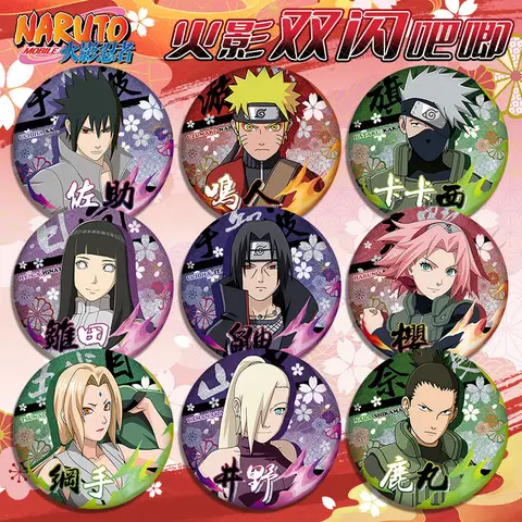 Naruto Sasuke Kakashi Hinata Anime Badge Set 58 Characters New Design Collectible Merchandise Cosplay Accessories Gift for Fans
