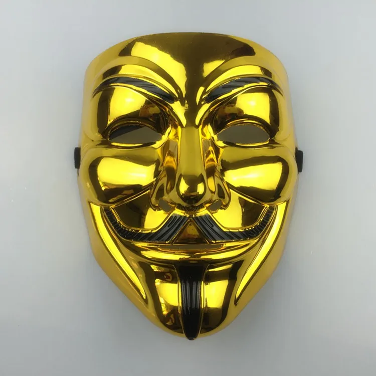 20cm X 16cm V Shap Face Killer Electroplated Metal Gold Plastic Mask Cosplay Costume Props Accessories for Halloween Kids Toys