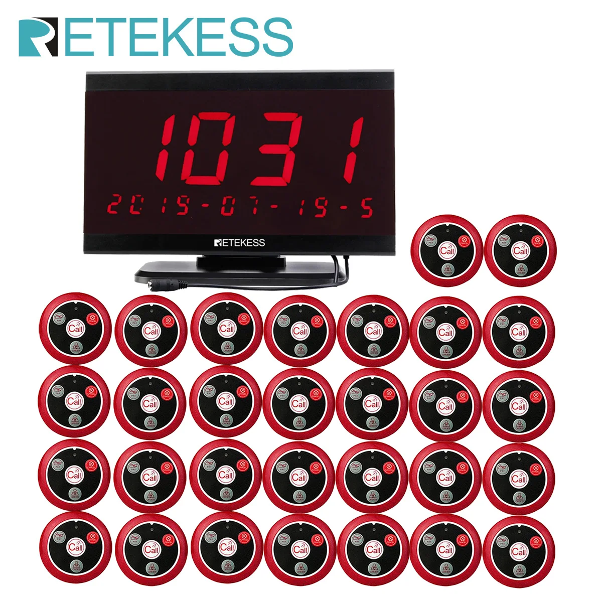 Retekess Wireless Calling System Restaurant Pager TD105 Waiter Screen Receiver 30 T117 Call Buttons For Cafe Bar Hospital Hotel