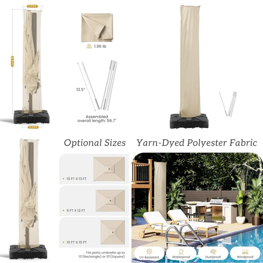

Patio Umbrella Cover Waterproof UV Resistant Outdoor Cantilever Umbrella Covers with Zipper and Rod