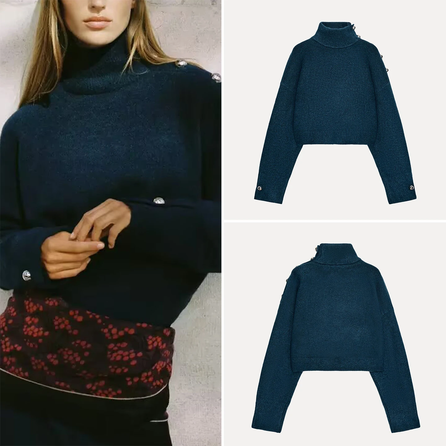 

Женский вязаный свитер Ele Long Sve с воротником-стойкой на пуговицах Z Faion 2022, Новое поступление, свободная длина