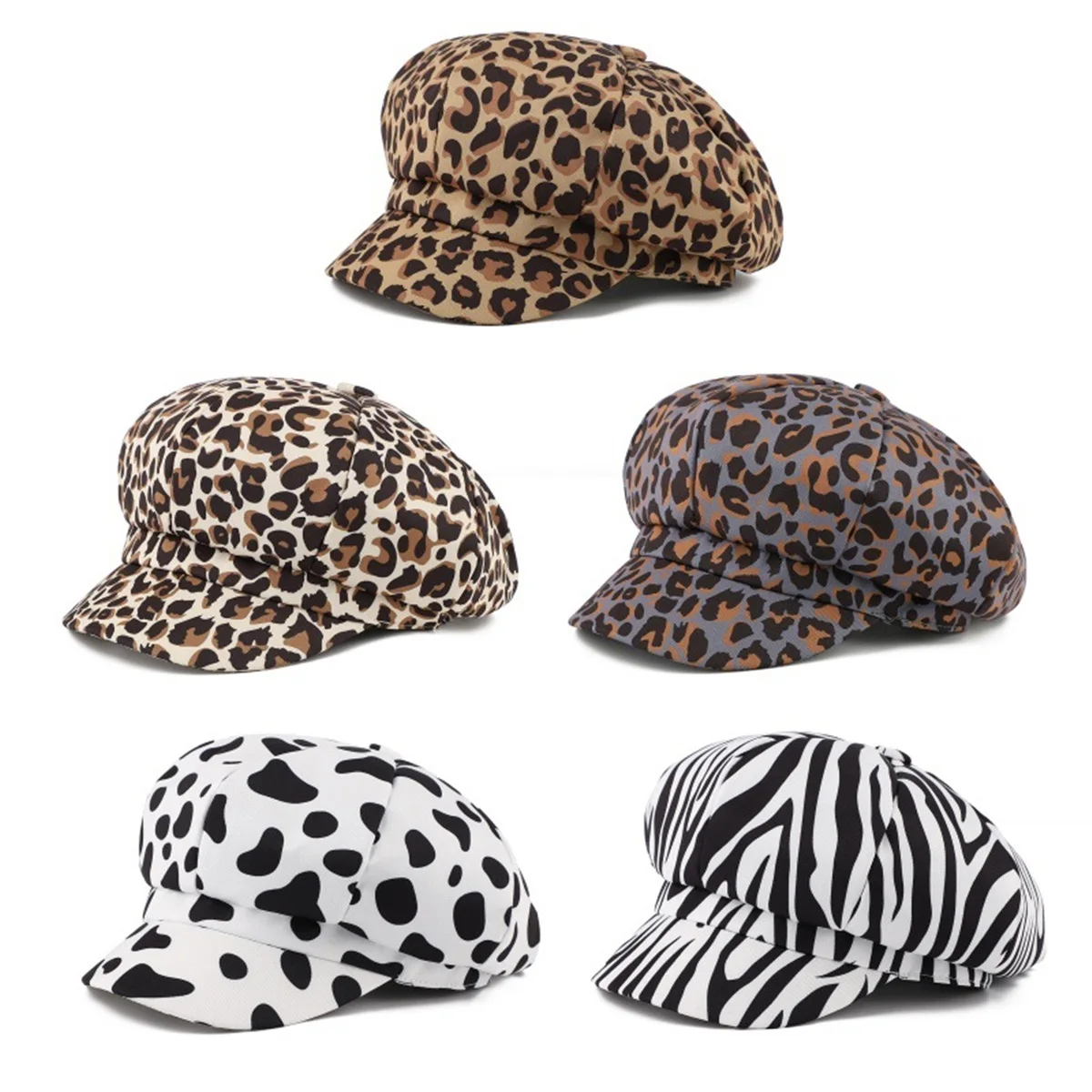 print zebra print octagonal hat duck beret