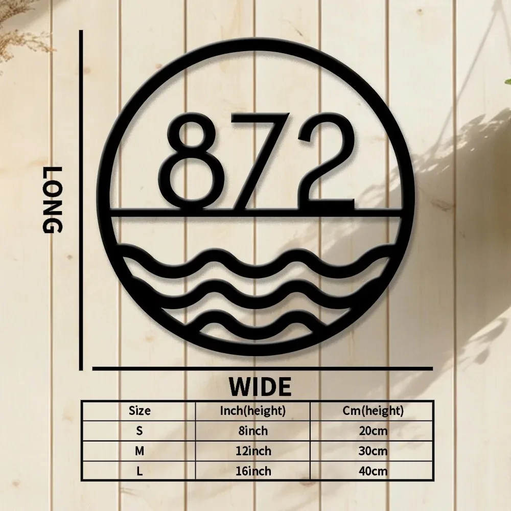1pc 2D Flat Custom Wave House Number Metal Plaque Modern Address Wall Hanging Ornament Front Door Porch Yard Indoor Outdoor Home
