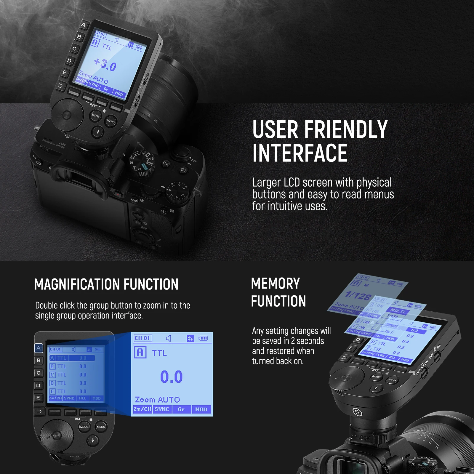 NEEWER QPRO-S TTL kabelloser Blitzauslöser, kompatibel mit Sony 1/8000s HSS, großem LCD-Bildschirm, schräges Design, 5 Gruppentasten, 9 – Detail 8