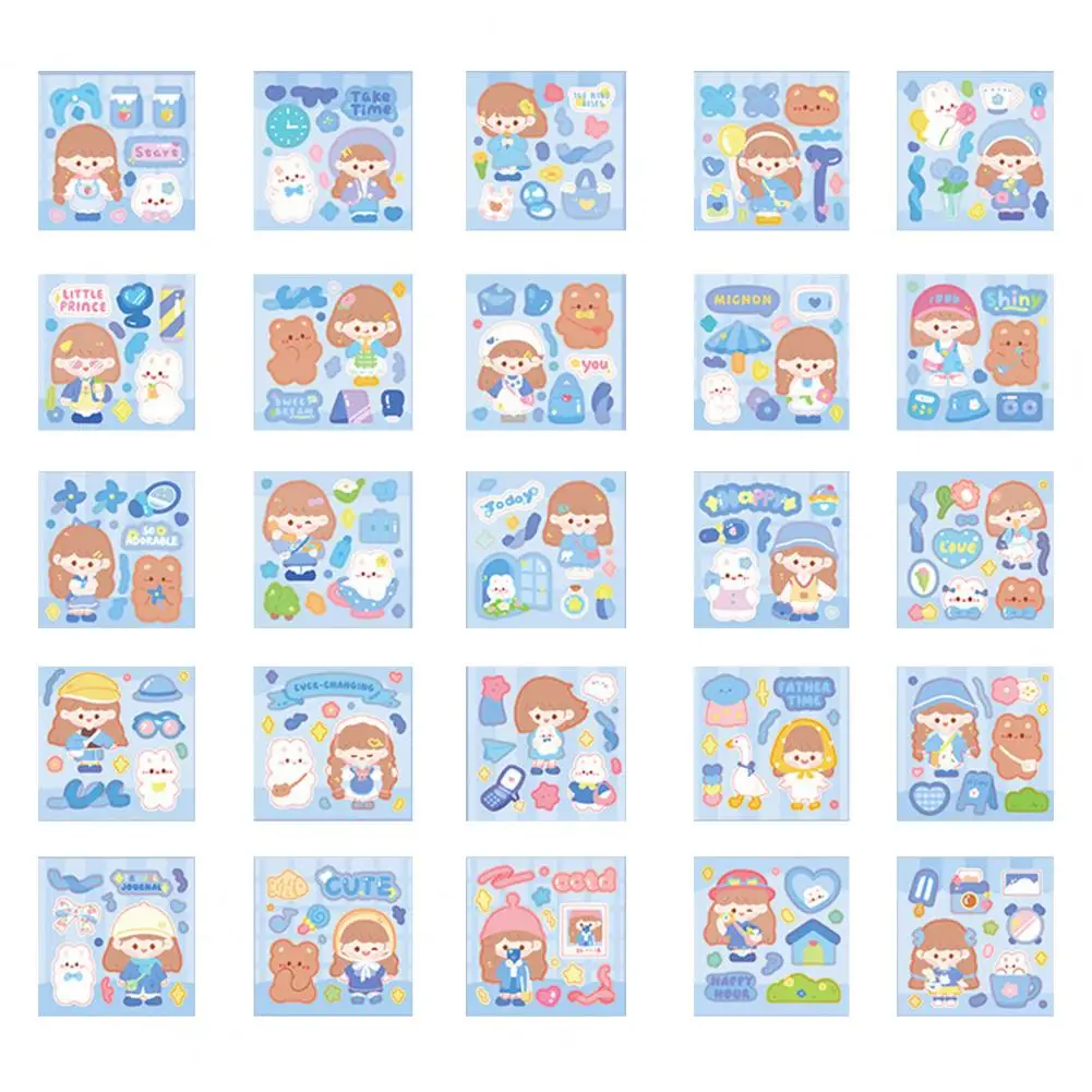 25Pcs Cute Stickers Set Kids Girls DIY Laptop Phone Diary Cute Cartoon Decorative Sticker DIY Graffiti Decals Anime Stickers