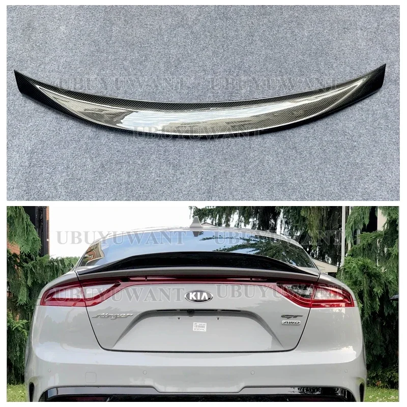 Use for KIA K8 Stinger Spoiler Real Glossy Carbon Fiber Rear Wing R Style Sport Accessories Body Kit Stinger Rear Spoiler 14-19