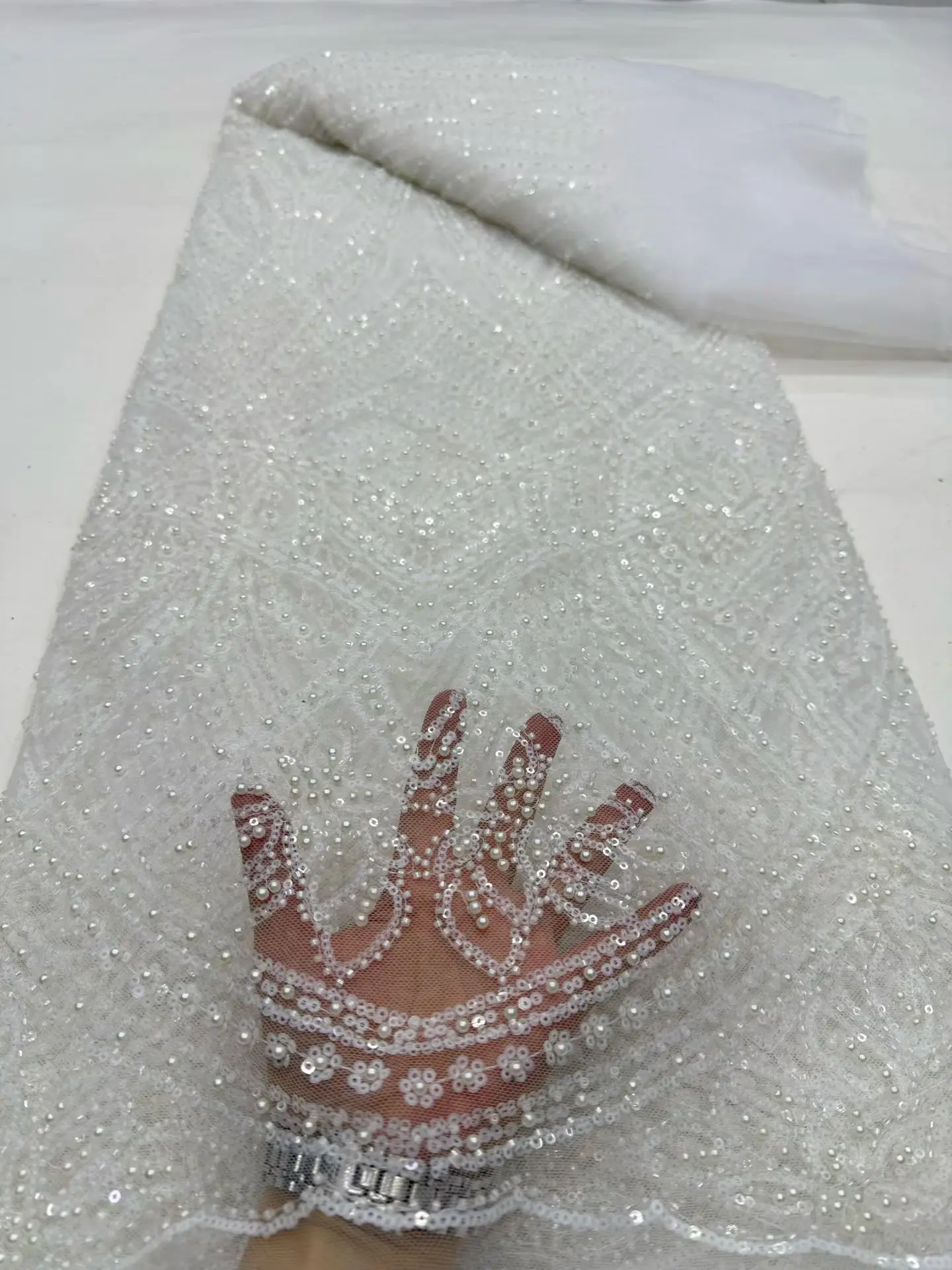 

African Nigerian Guipure Tulle Dress, Embroidery Lace Fabric, Wedding Party, Beaded Sequins, High Quality, Fashion,5Yards DP0522