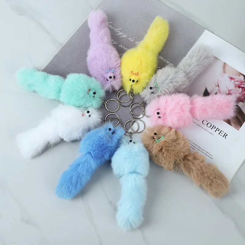 Cute Fluffy Animal Cartoon Fox Keychain Pendant Car Key Ring Holder Bag Purse Ornament Decor Women Jewelry Girl Gift Keychain