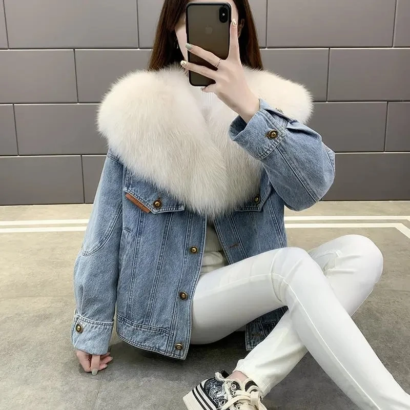 Big Fur Collar Thicke Cowboy Pie To Overcome Women's Overcoat Loose Fur One Coats Cold Protection Cotton Coat Autumn Winter