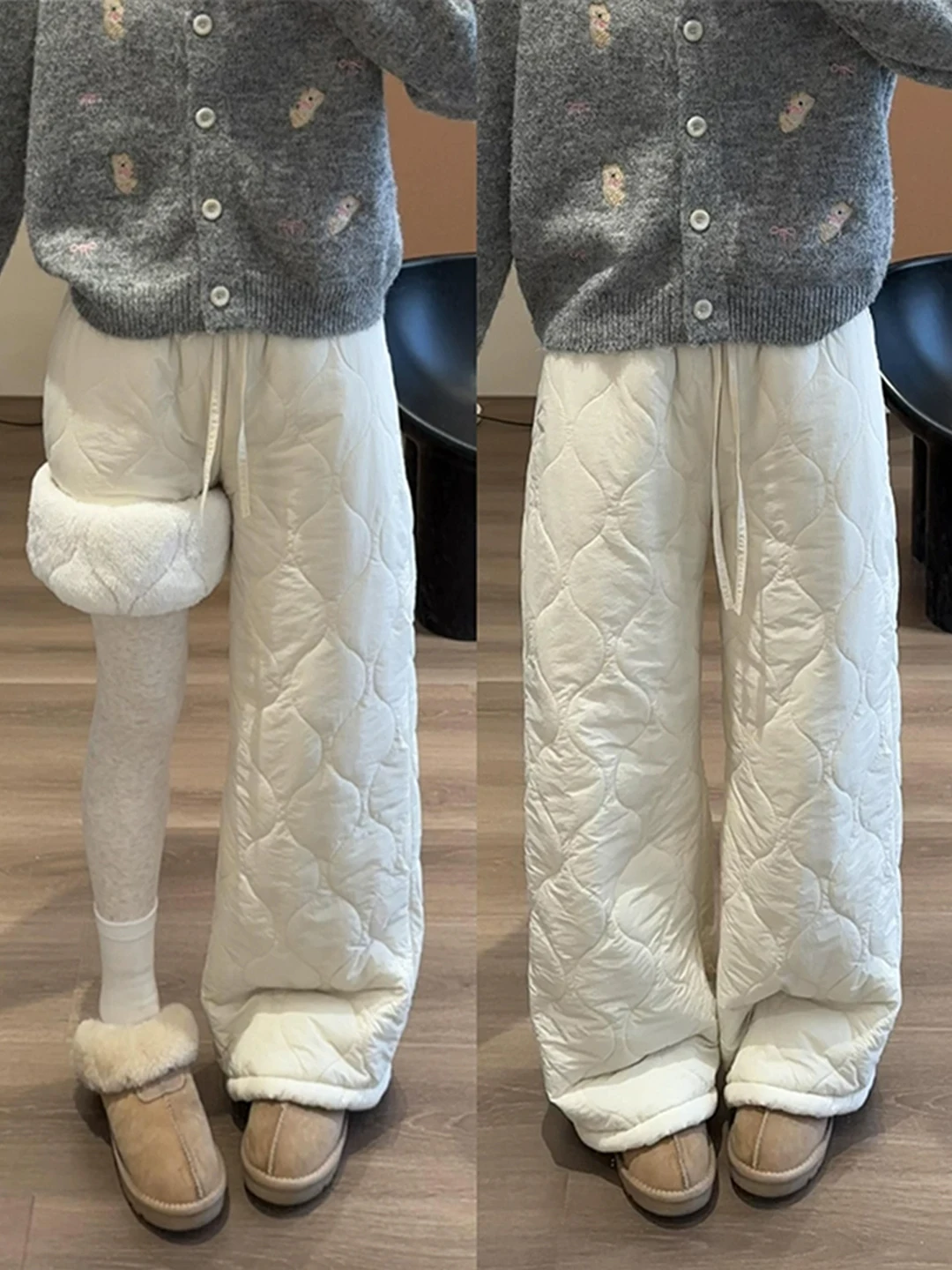 بنطلون شتوي نسائي من قماش المخمل الوردي المبطن بالريش، بنطلون قطني فائق الدفء مضاد للبرد، بنطلون تزلج خاص